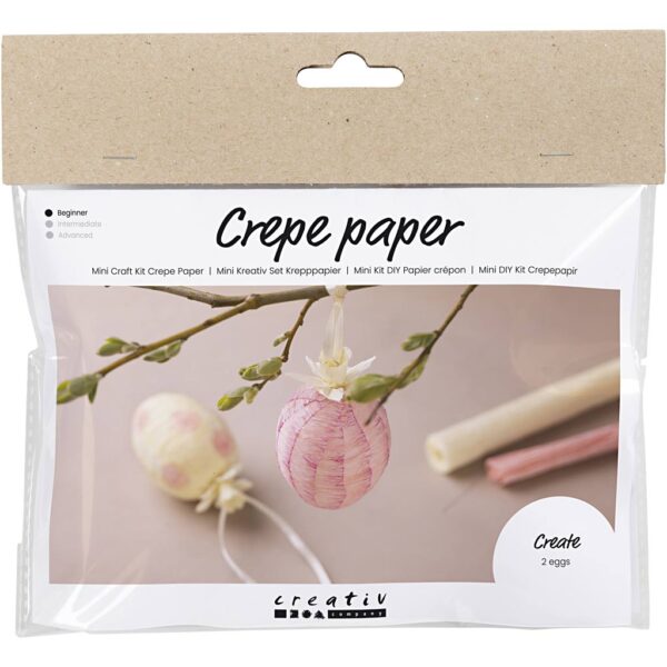 Mini DIY Kit Crepepapir, Æg, lys pink, lys gul, 1 pk.