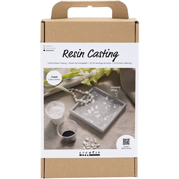 DIY Kit Resin Støbning, Firkantet bakke med terrazzo, sort, hvid, 1 pk.