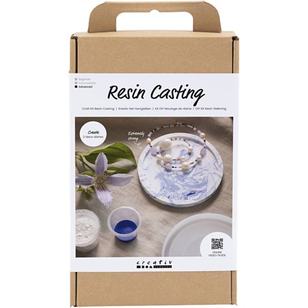 DIY Kit Resin Støbning, Rund bakke med marmorering, blå, hvid, 1 pk.