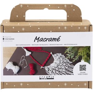 Mini DIY Kit Macramé, Julemand, julerød, råhvid, 1 pk.