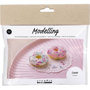 Mini DIY Kit Modellering, Donuts, pink, turkis, hvid, gul, 1 pk.