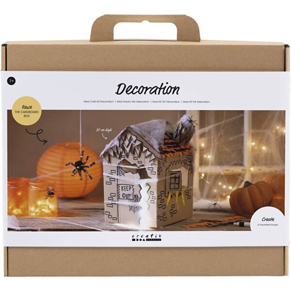 Maxi DIY Kit Dekoration, Halloween hus, sort, lys brun, orange, 1 pk.