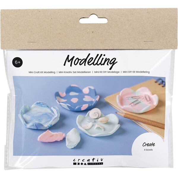 Mini DIY Kit Modellering, Skåle, pastelblå, lys pink, 1 pk.