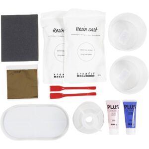 Start DIY Kit Resin Støbning, 3 lysestager og 2 fade, blå, lys pink, hvid, 1 pk.